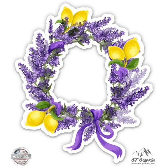 Lavender Wreath - 3" Vinyl Sticker - For Car Laptop I-Pad Phone Helmet Hard Hat - Waterproof Decal