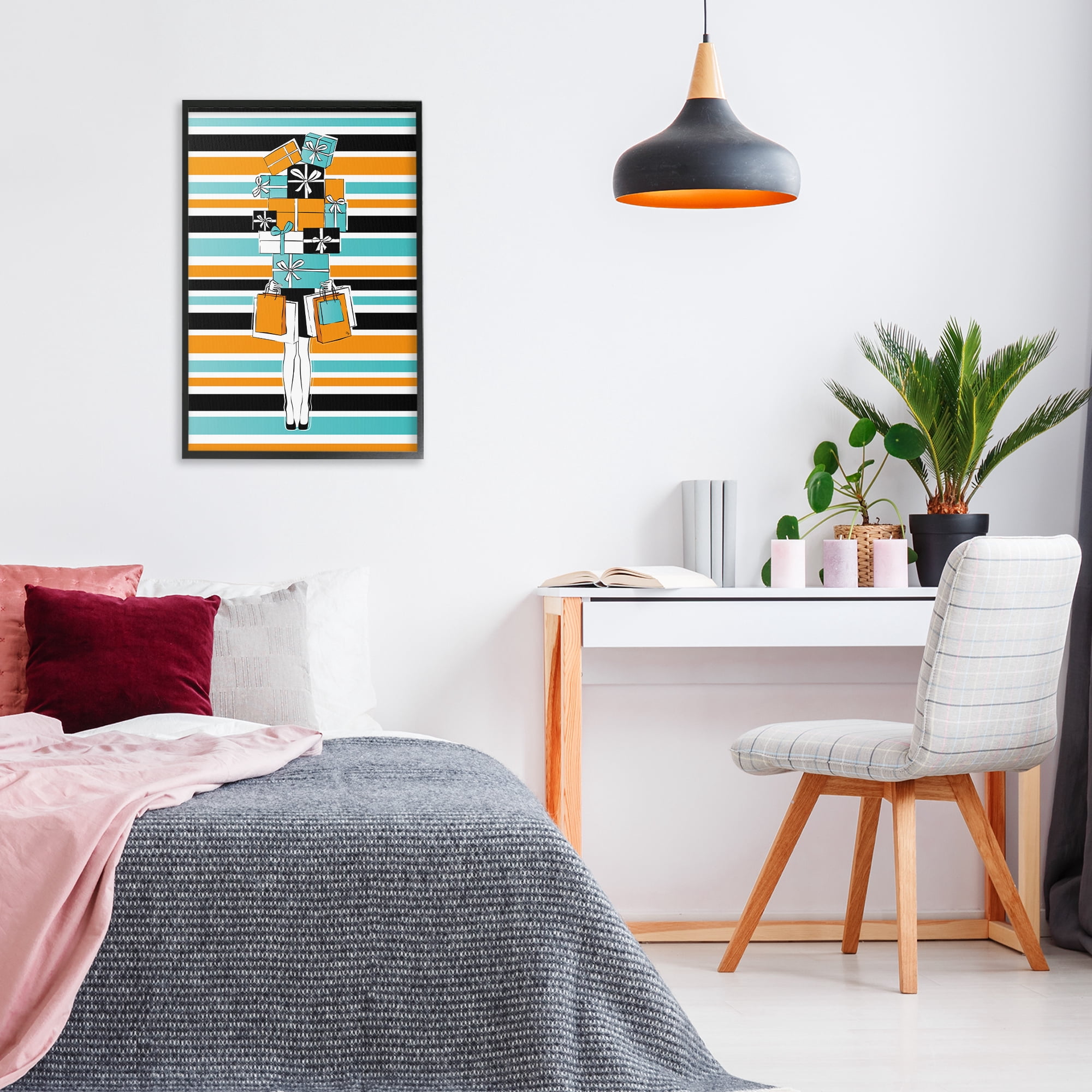 Stupell Industries Stacked Shopping Boxes Beauty & Fashion Painting Black Framed Art Print Wall Art, 20 x 30