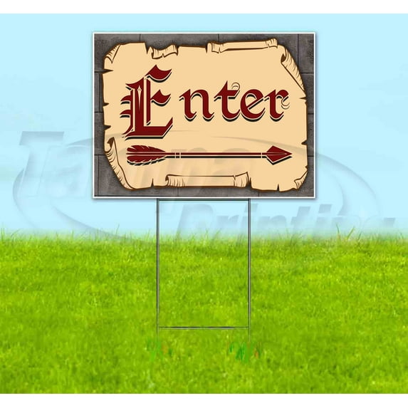 Medieval Fair Enter Right Arrow Red Scroll (18" X 24") Yard Sign, Includes Metal Step Stake