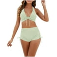 thumbnail image 2 of UTSJKR Women's High Waisted Bikini Sets Tummy Control Two Piece Swimsuit 2025 Summer Swimwear Front Tie Knot Bathing Suit Green 16, 2 of 9