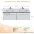 thumbnail image 6 of Amerlife 60" LED Floating Bathroom Double Vanity with Sink Combo, Modern High Gloss Wall Mounted Bathroom Storage Cabinet, White, 6 of 7