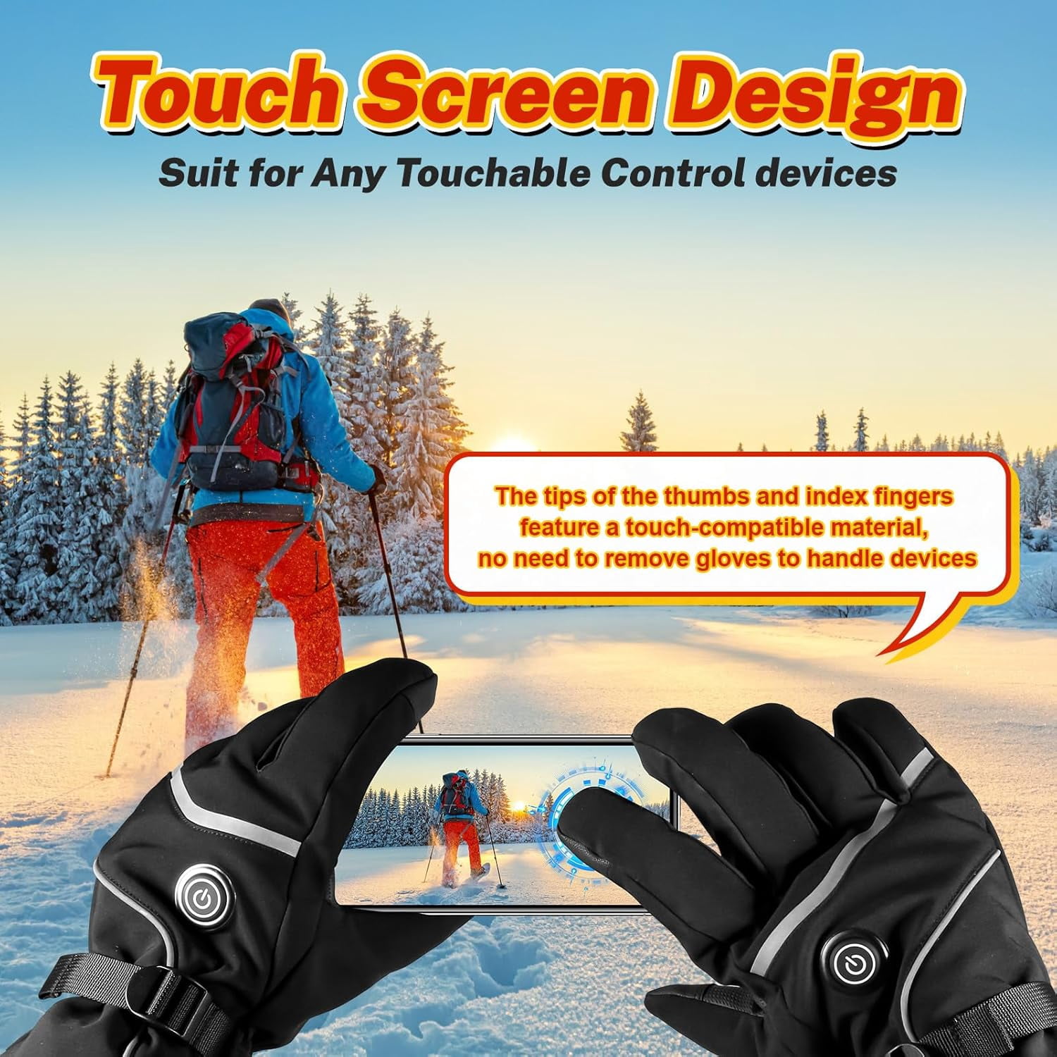 Heated Gloves, Rechargeable Heated Gloves - 3 Modes, Waterproof & Touchscreen - Battery Powered Hand Warmers for Climbing, Hiking, Cycling, Skiing