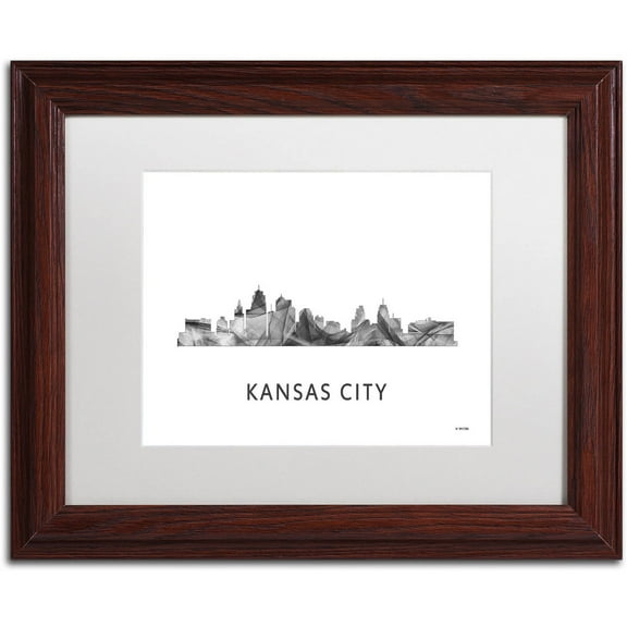 Trademark Fine Art 'Kansas City Missouri Skyline WB-BW' Canvas Art by Marlene Watson, White Matte, Wood Frame