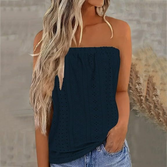 Blue Women Shirts, Bandeau Top Women'S Breathable Sleeveless Summer Tops Sexy Stretch Tube Top Off Shoulder Top Casual Beach Strapless Top Backless Top Party Loose Backless Top,Women Shirts L