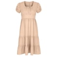 thumbnail image 5 of PRINxy Women's Square Neck Puff Short Sleeve Tiered Midi Dress High Waist A Line Casual Dress for Summer Daily Wear Vacation Khaki M, 5 of 5