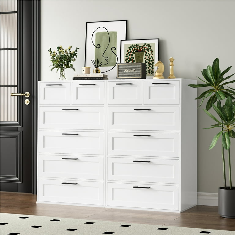 Homfa 6 Drawer White Dresser, Tall Dresser for Bedroom Wood Storage Cabinet with Metal Handles