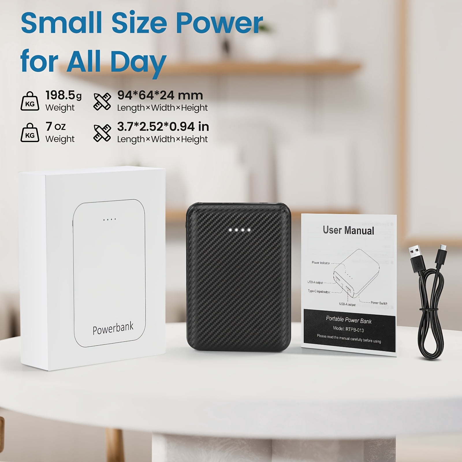 12000Mah Small Portable Phone Charger, 5V/2.4A Heated Vest/Jacket Battery Packs Dual USB Power Bank for Iphone Android Ipad Switch And Tablets