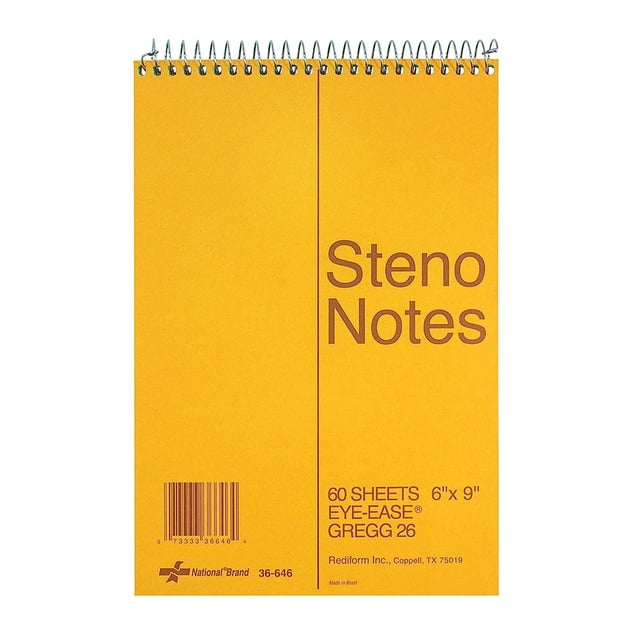 Rediform National Steno Notebook con cubierta de tablero marrón, papel verde Eye-Ease con rayas Gregg, 6.0 x 9.0 in, 60 hojas (36646)