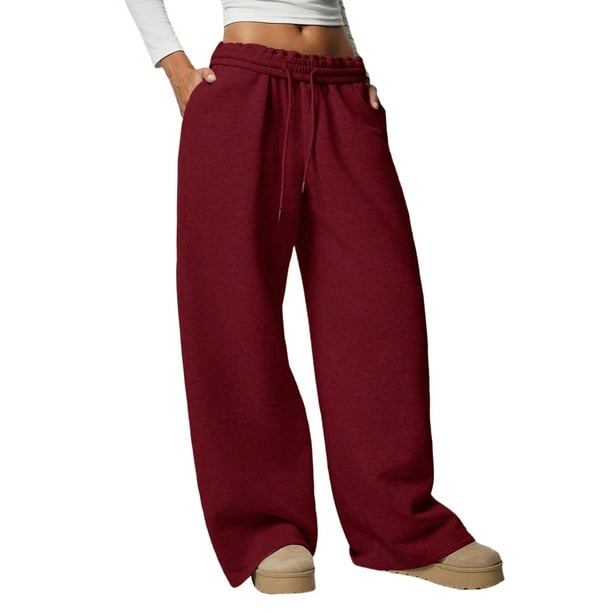 Pantalones Deportivos de Pierna para Mujer, Cintura Alta, Holgados, con Cordón Interior y Pierna Recta. Rojo M