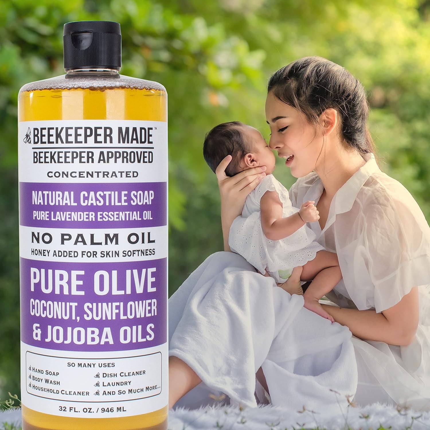 Beekeeper Made Natural Castile Soap, 32 fl oz,  No Palm Oil, (Lavender)