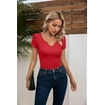 thumbnail image 4 of Vichvvy T Shirts for Women Summer Short Sleeves V Neck Slim Fitted Casual Tops Blouses Shirt Basic Tee Red, 4 of 6