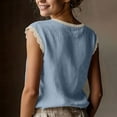 thumbnail image 5 of Craaazy Women's Loose Fit Sleeveless Round Neck Tops Lace Trim Embellished Solid Color Casual Blouses Gift, 5 of 8