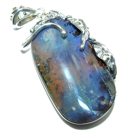 Boulder Opal - Giant Rustic Design Authentic Australian Boulder Opal .925 Sterling Silver handmade Pendant by SilverRush Style