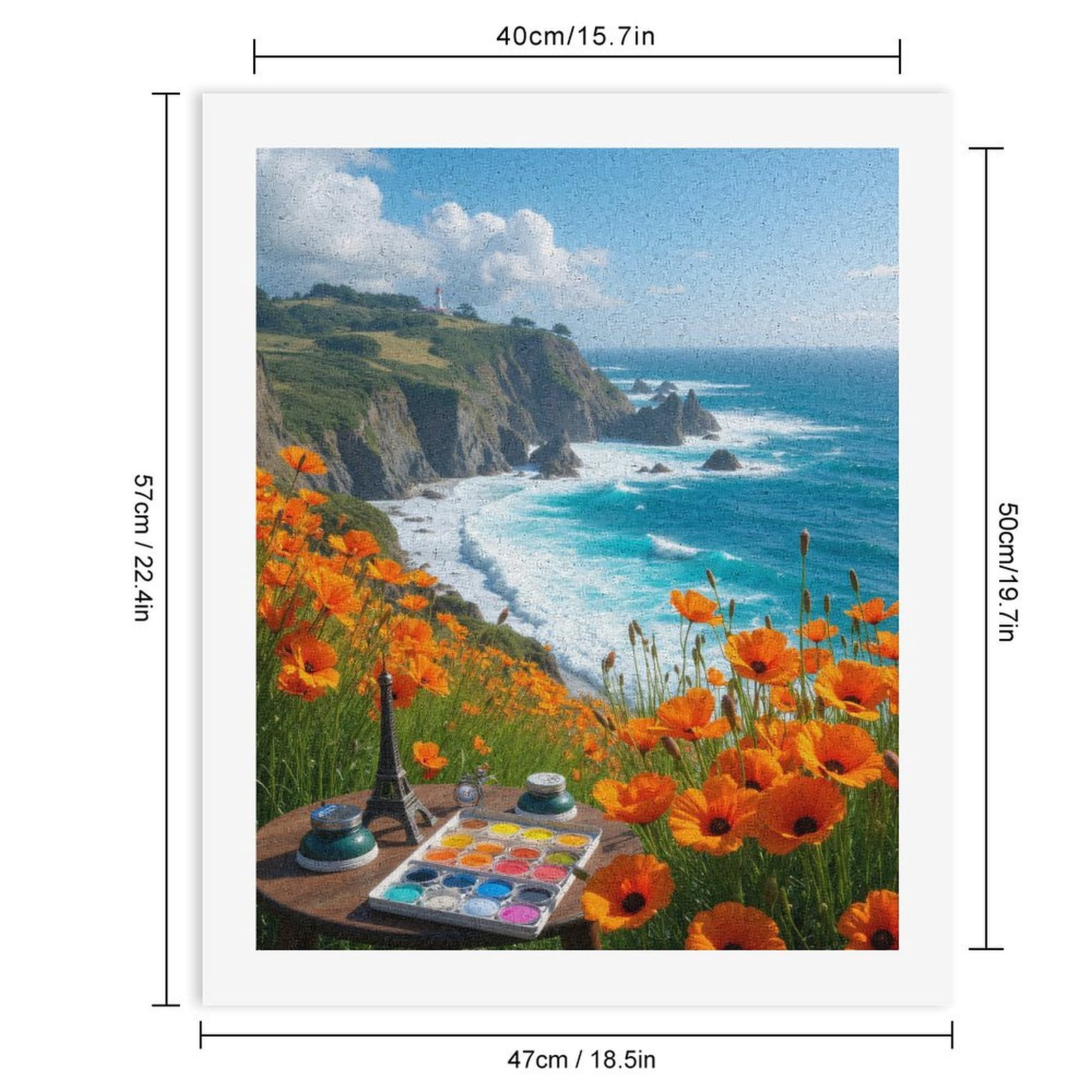 Paint By Numbers Kit for Adults Beginner - Coastal Art Supplies Poppies Cliffs Ocean DIY Canvas Painting Kits for Adults, Frameless Paint By Number for Adults for Home Wall Decor 16x20 Inch