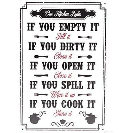 The Kitchen Rules If You Empty It Fill It, If You Dirty It Clean It Tin Sign Perfect for Homes, Kitchens, Cabins, Bars, 8×12 inch