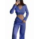 thumbnail image 2 of Traje Informal de Dos Piezas para Mujer, de Punto Liso, con Aberturas, Larga, Botones y Pantalones de Cintura Alta. Azul L, 2 of 9