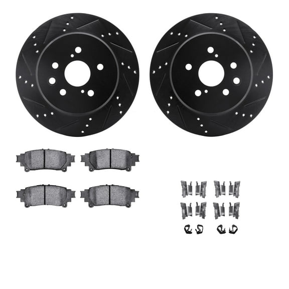 Dynamic Friction Company Rear Brake Rotors-Drilled and Slotted-Black with 5000 Advanced Brake Pads includes Hardware 8512-75033
