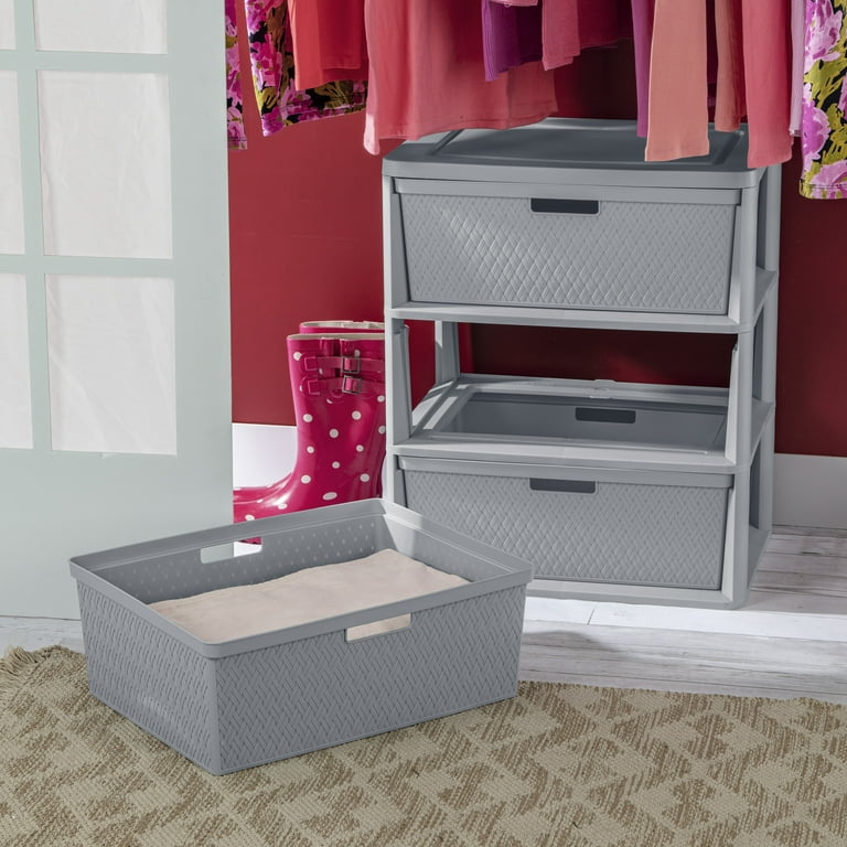 Sterilite Wide 3 Drawer Cross-Weave Tower Cement
