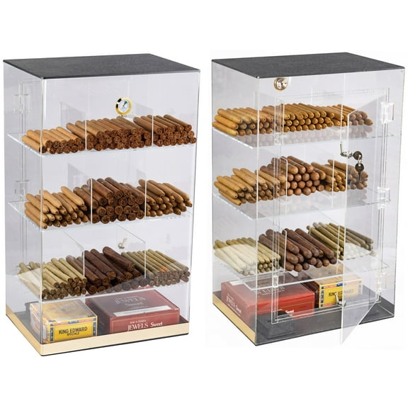 Prestige Import Group Roosevelt Acrylic Display Cigar Humidor w/ 9 Bins & Hygrometer - Holds Up to 250