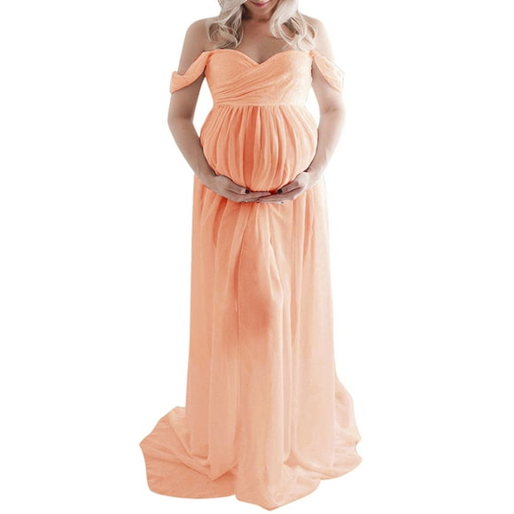 Julyccc Pregnants Front Split Off Shoulder Maxi Maternity Dress For Photography