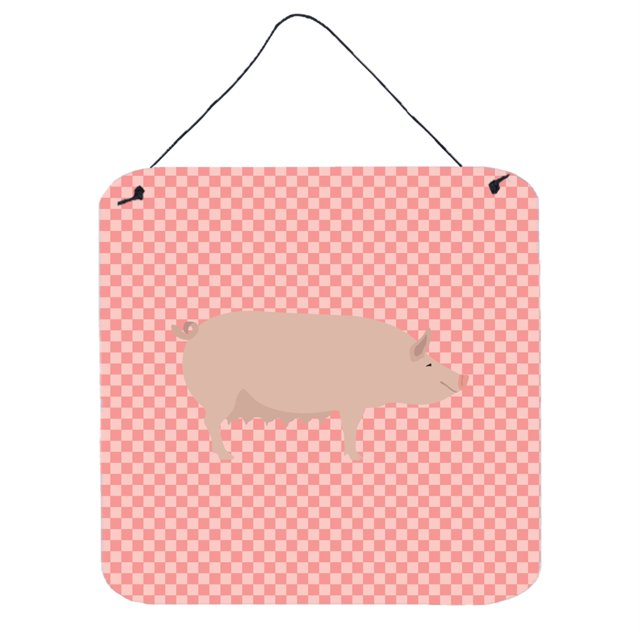 "Treasures Pink English Large White Pig Check Impresión metálica, 6hx6w" Caroline's Treasures BB7938DS66