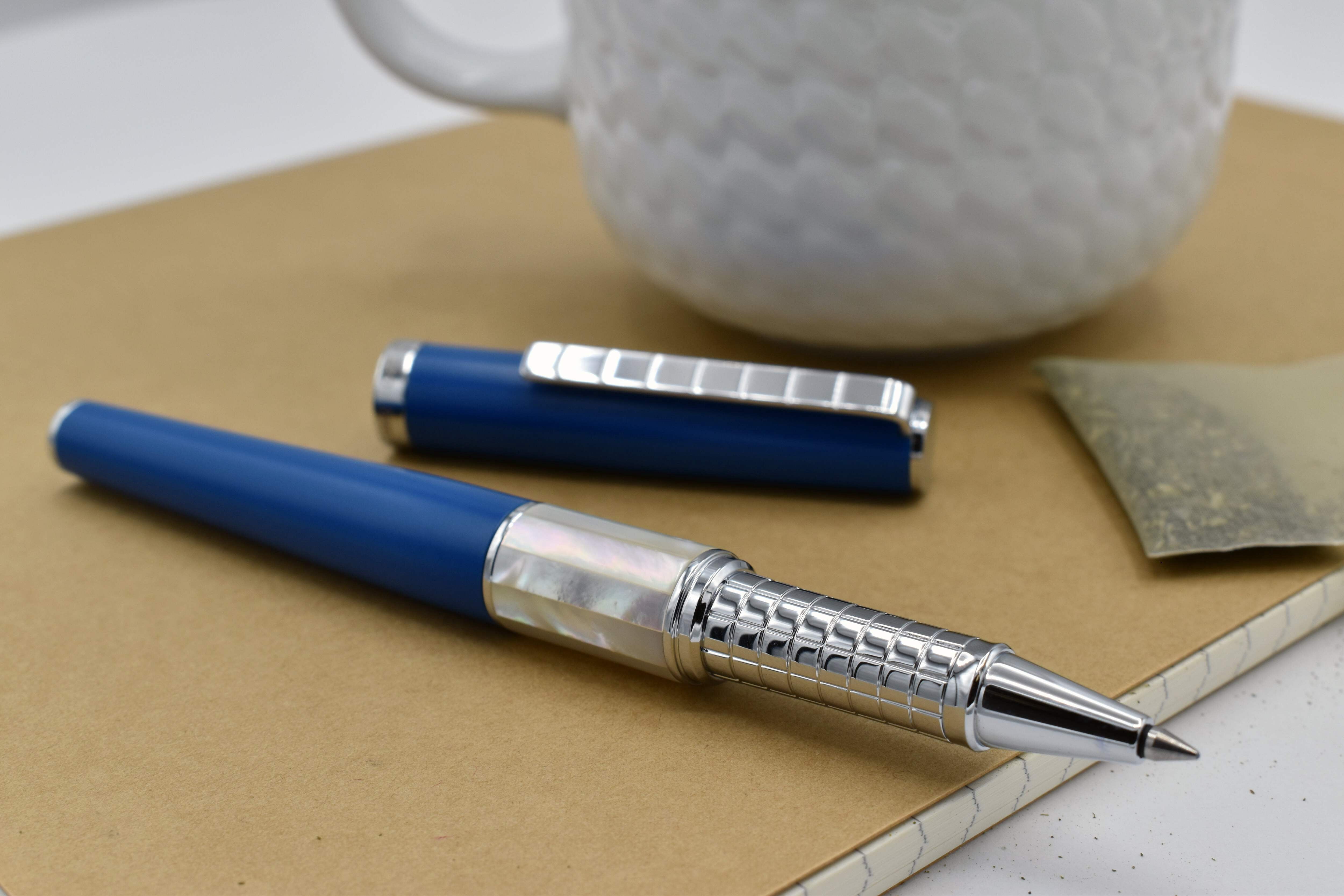 Xezo Speedmaster® Lapis Blue Brass Rollerball Pen - With White Mother of Pearl