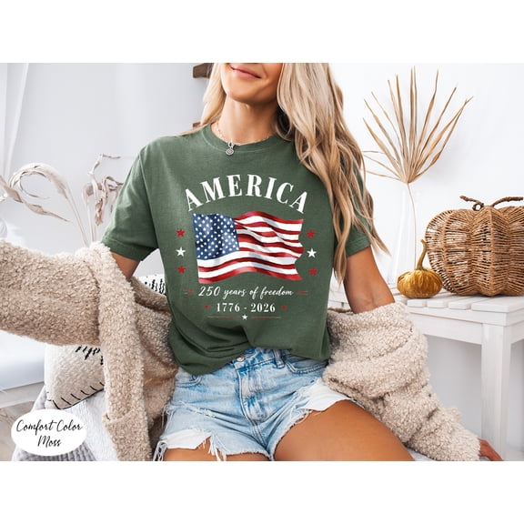 Comfort Color Feral & Free America Patriotic T-Shirt, 250 Years of Freedom USA 1776-2026 Semiquincentennial Flag Tee, Funny 4th of July Shirt for Men and Women