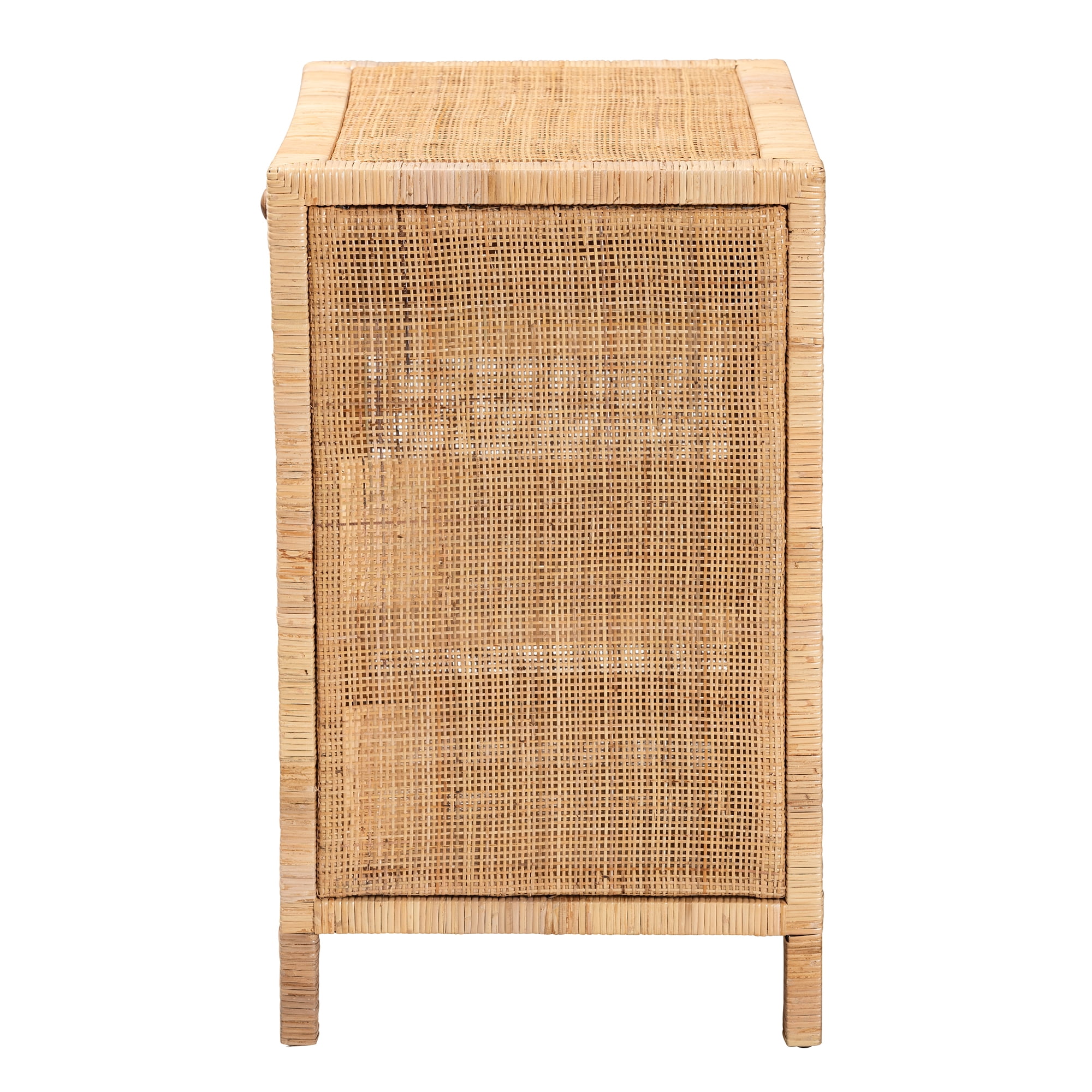 bali & pari Bella Modern Bohemian Brown Mahogany Wood and Rattan 1-Drawer Console Table