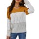 thumbnail image 1 of Suéter de punto a rayas con bloques de colores para mujer, suéter holgado informal elegante de manga larga con cuello redondo, suéter calado Ginger XL, 1 of 8
