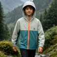 thumbnail image 5 of FAVIPT Waterproof Rain Coats for Kids Boys Zip Up Hooded Jackets Lightweight Color Block Outdoor Coat with Zipper Pockets Green,11-12 Years, 5 of 9