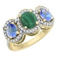 thumbnail image 1 of 10K Yellow Gold Natural Malachite & Tanzanite 3-Stone Ring Oval Diamond Accent, size 5, 1 of 2