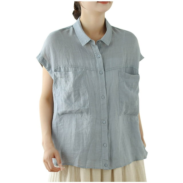 Tops Y Blusas de Manga 3/4 de Mujer, Camisas de Cuello Redondo con Botones de Moda Casual para Toda la Temporada Y el Uso de la Fiesta