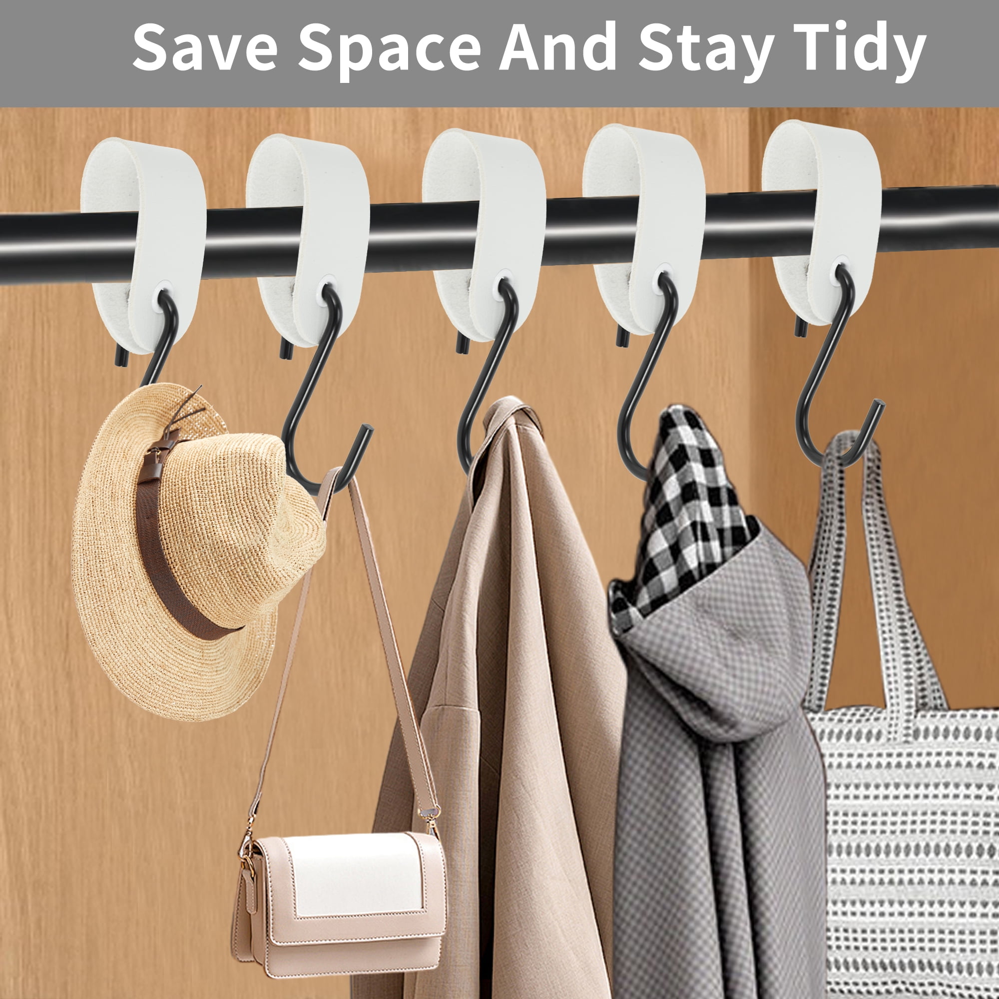 Unique Bargains Pack of 5 S Hooks with Leather Loop for Wardrobe White