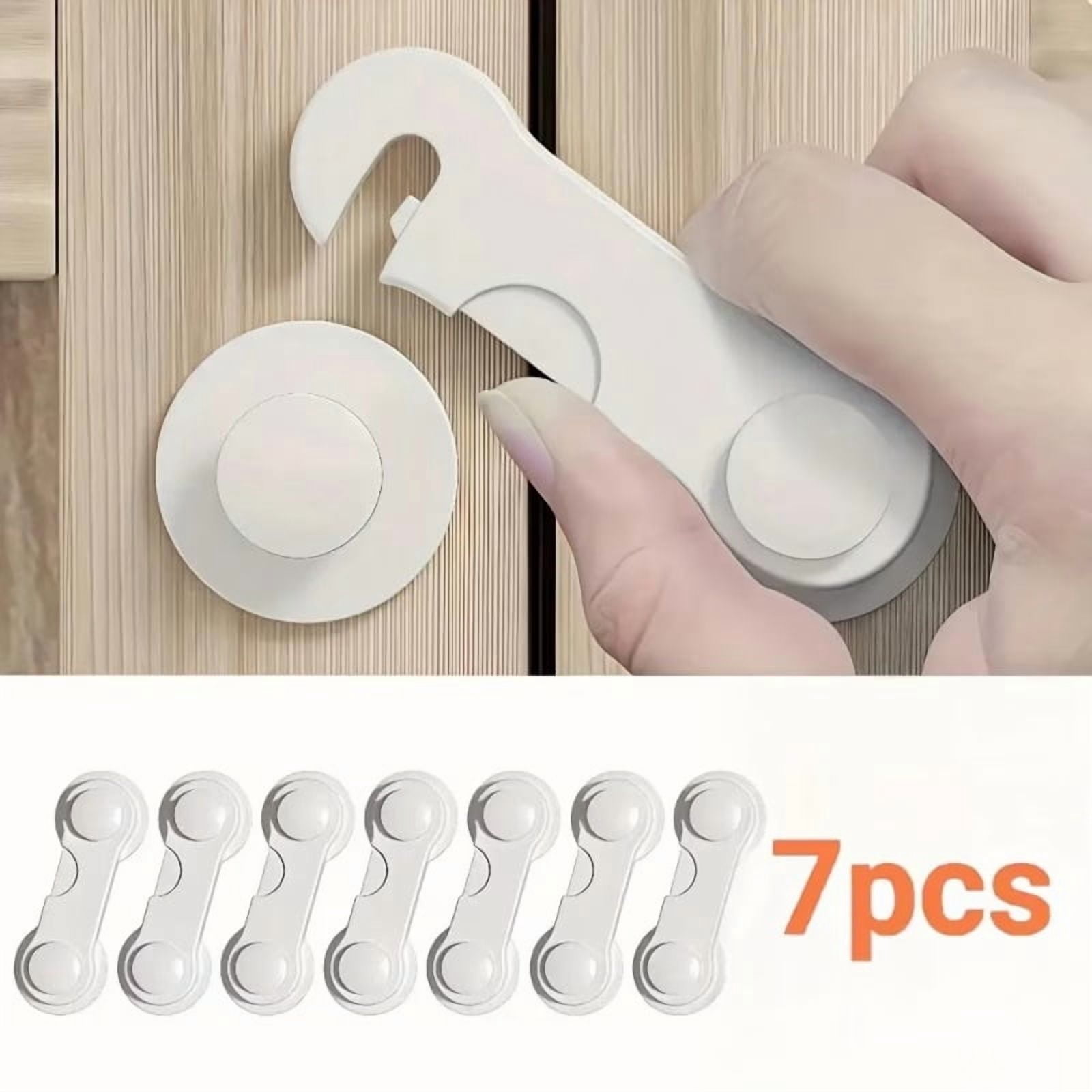 7pcs Heavy-Duty White Plastic Safety Lock Set - Easy Installation for Fridge, Cabinet, Pantry Door & Kitchen Appliances