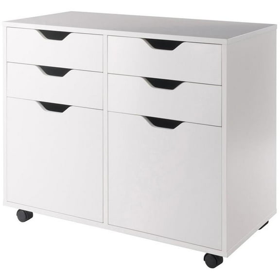 Pemberly Row 2-Section Mobile Contemporary Wood Storage Cabinet in White