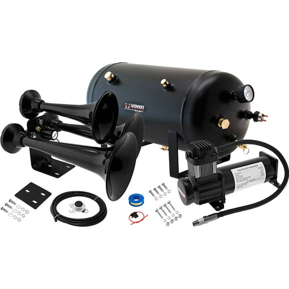 Vixen Horns Train Horn Kit for Trucks/Car/Semi. Complete Onboard System- 200psi Air Compressor, 5 Gallon Tank, 3 Trumpets. Super Loud dB. Fits Vehicles like Pickup/Jeep/RV/SUV 12v VXO8350B/3318XB