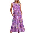 thumbnail image 1 of Fankiway Robe Longue Ample Sans Manches à Poches Col Rond Imprimé Robes d'Été pour Femmes Liquidation Robes pour Femmes Grande Taille Liquidation, 1 of 4