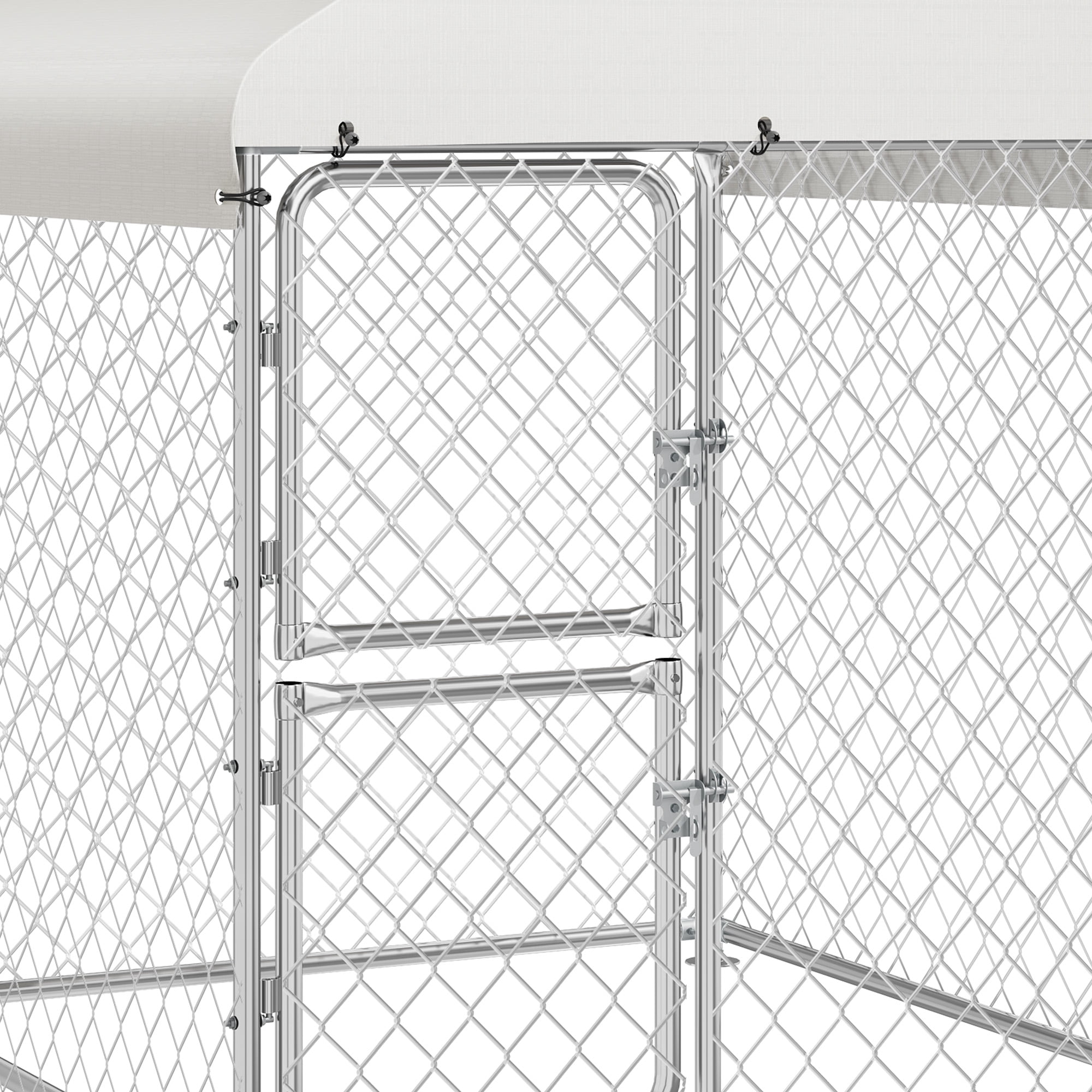 Uforic 4×5.4FT Outdoor Dog Kennel, Square Dog Crates Fence with Dual-Section Doors, Weather-Resistant Roof Cover, Mesh Design for Dogs of Various Sizes, Silver