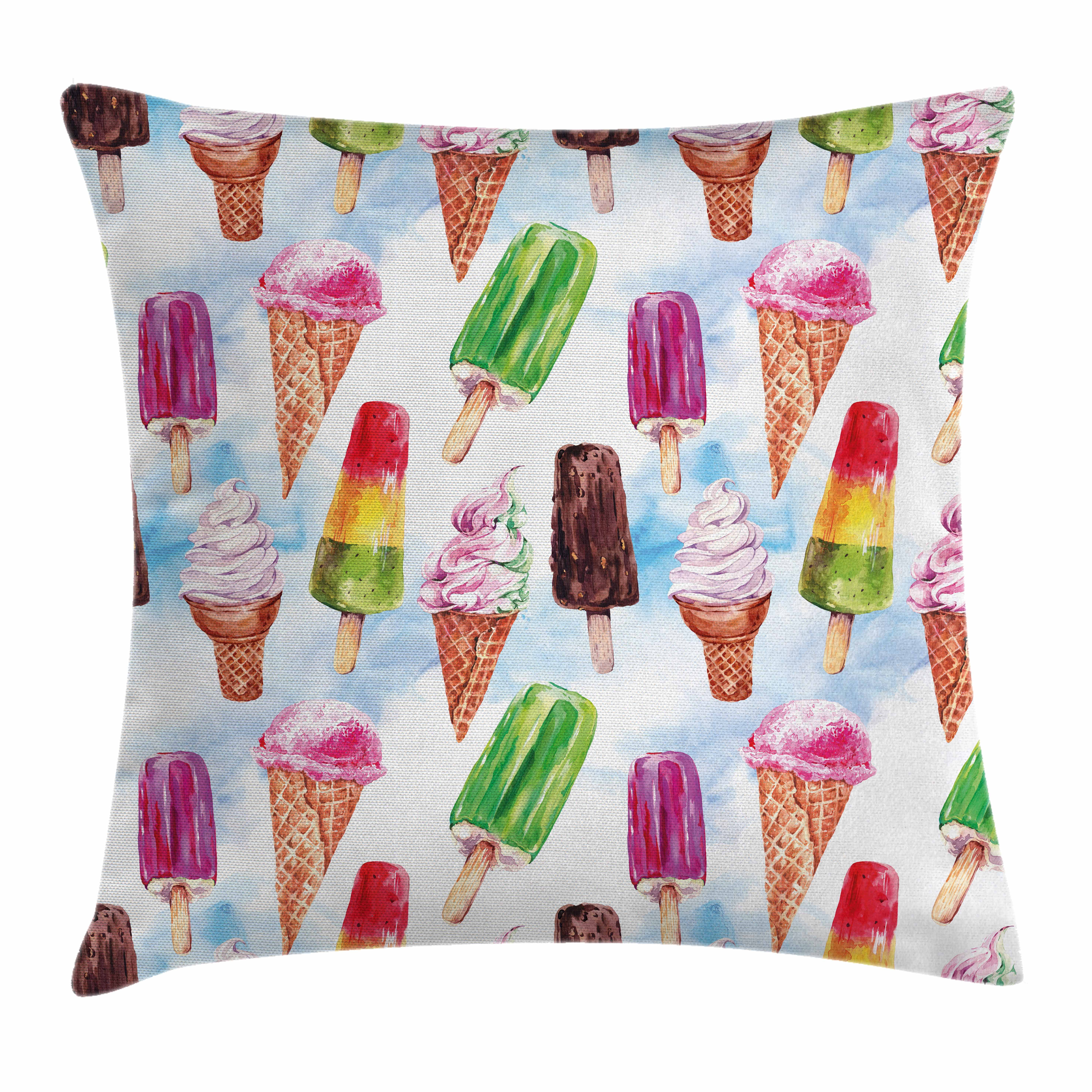 Ice Cream Decor Throw Pillow Cushion Cover, Surreal Exotic Type of Ice