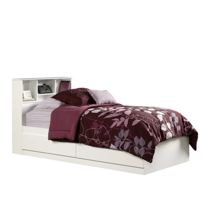 Your Zone Storage Bed with Bookcase Headboard, Twin, White Finish