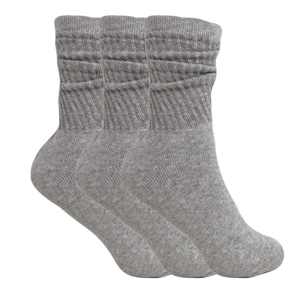 AWS/American Made - Cotton Crew Socks for Women Gray 3 PAIRS Smooth Toe ...