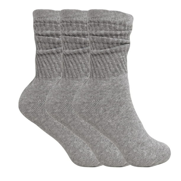AWS/American Made Cotton Crew Socks for Women Gray 3 PAIRS Smooth Toe