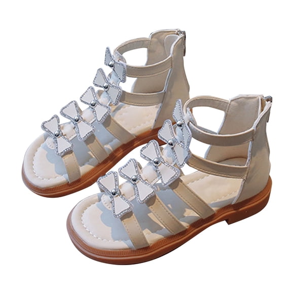 FhsagQ Slippers Girls Slippers 2023 Summer New Girls Solid Color Fashion Retro Open Toe Zipper Sandals Kids Shoes Slippers Size 10 Girls Kids Sandals Slippers Size 10 Girls White 23