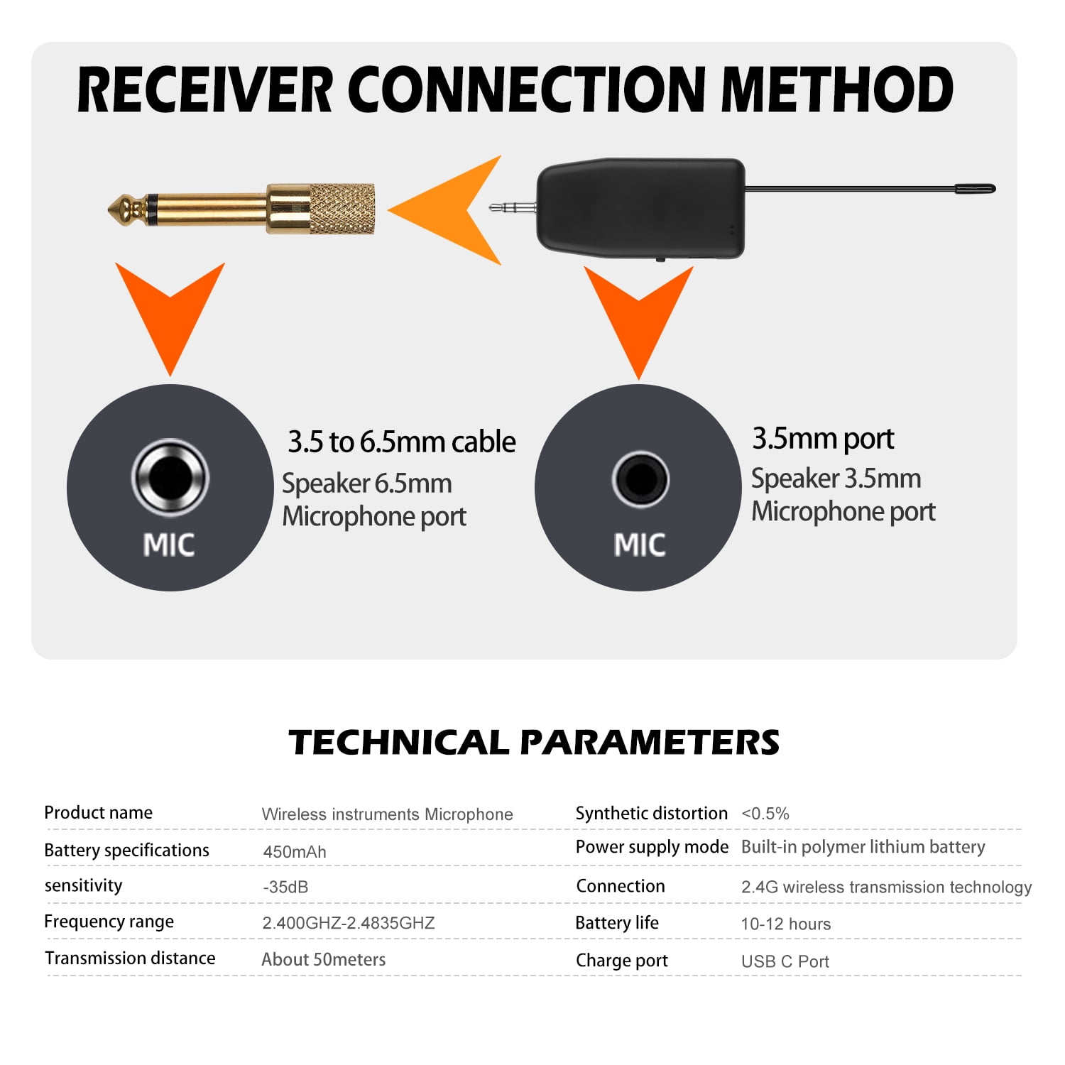 2.4G Wireless Cello Guitar Microphone System Clip On Instrument Receiver Transmitter 50 Meters Interview Meeting Lecture