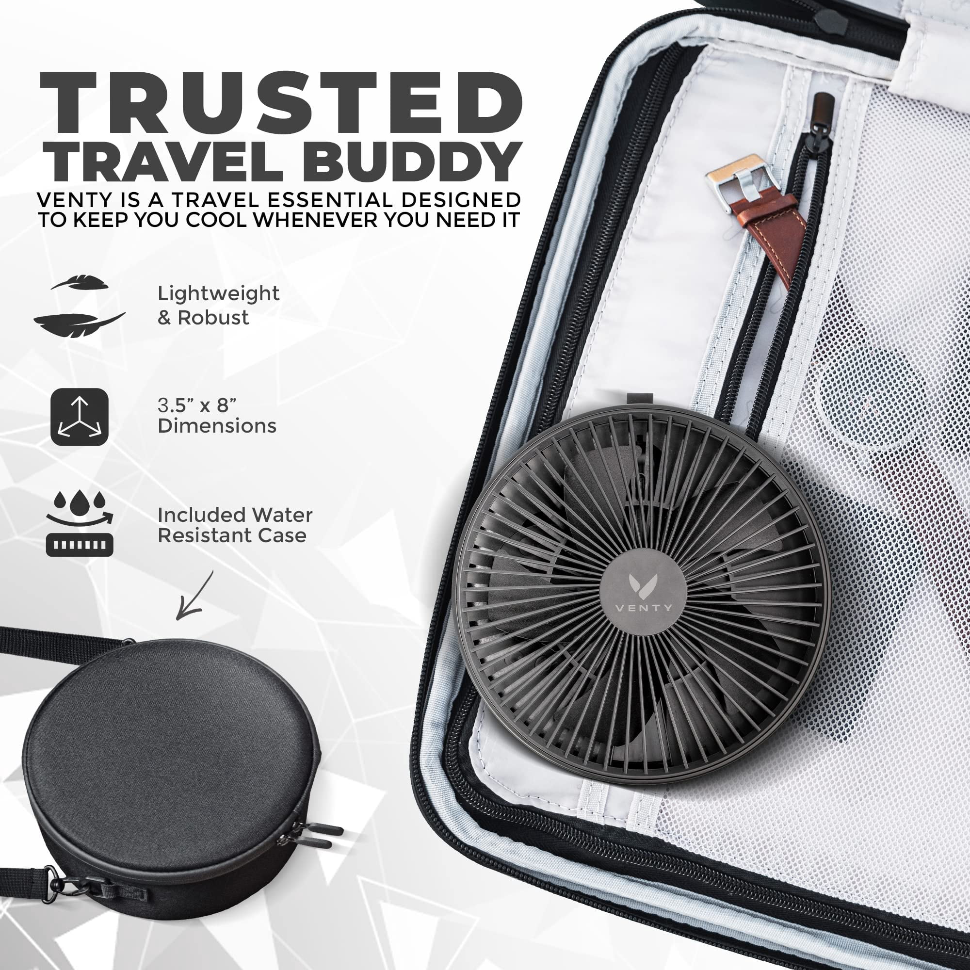 VENTY Portable Fan - Wireless Battery Operated Fan, 48HR Run Time 16000MAH Oscillating Rechargeable Fan, Remote Control & LED Lighting, Folding Telescopic Camping Fan (Blue with Case)
