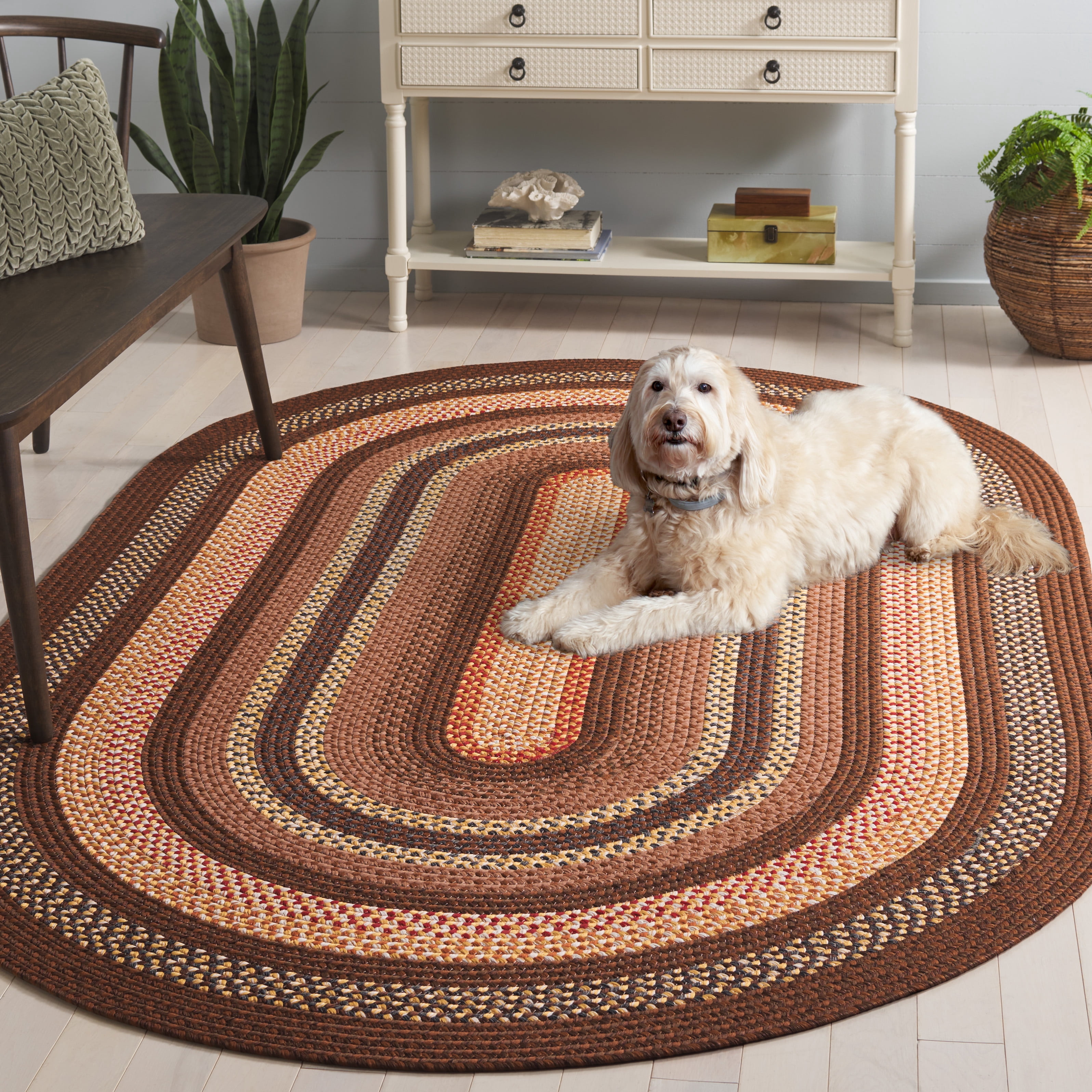 Safavieh Braided Angel Bordered Machine Washable Reversible Area Rug, Brown/Light Brown, 6' x 9' Oval
