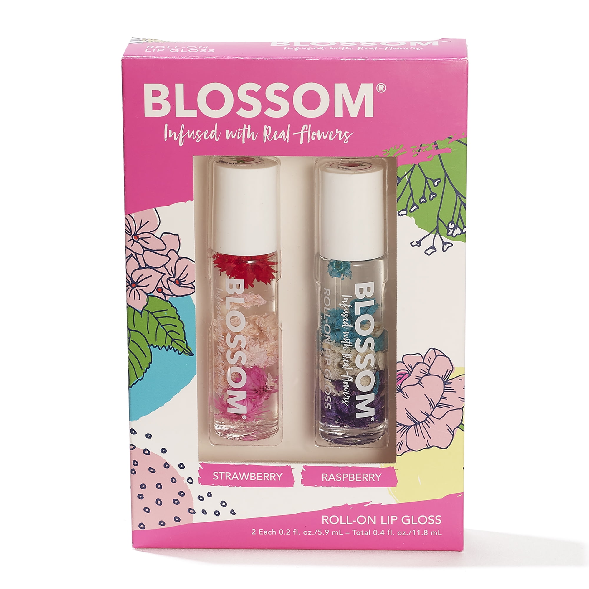 Blossom Roll-On Lip Gloss, Strawberry/Raspberry, 2pc Set
