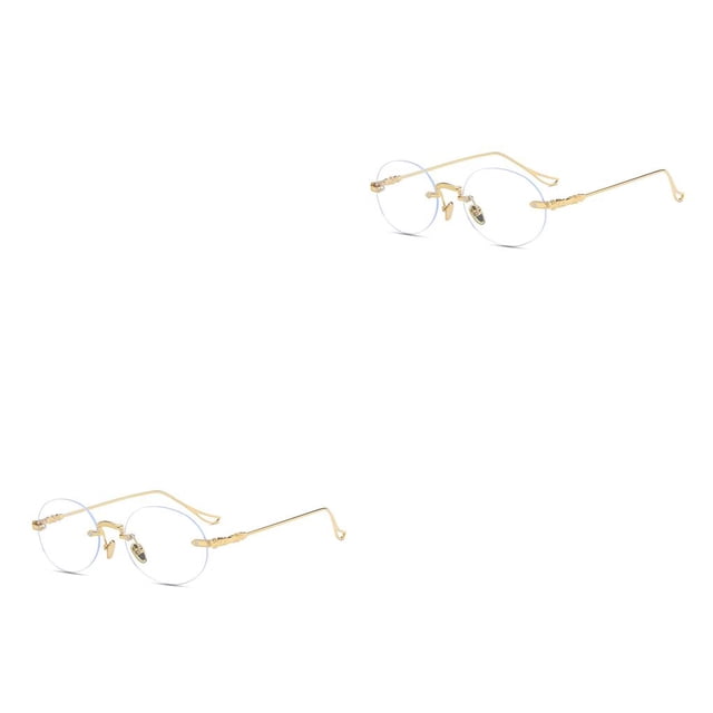 Qarigey Gafas sin marco simples Bisagras de resorte Forma oval Gafas de vidrio de metal Gafas ligeras para computadora Oro Oro 2piezas