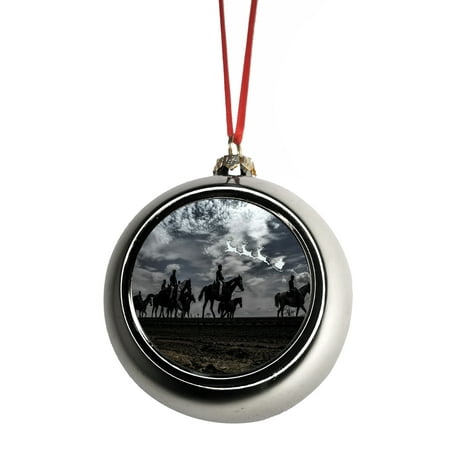 Santa Klaus and Sleigh Riding Over The Kentucky Derby US Bauble Christmas Ornaments Silver Bauble Tree Xmas