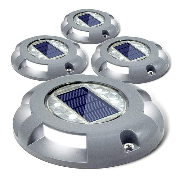 SIEDiNLAR Solar Deck Lights Driveway Dock LED Light Solar Powered Outdoor Waterproof Road Markers for Step Sidewalk Stair Garden Ground Pathway Yard 4 Pack (Wh